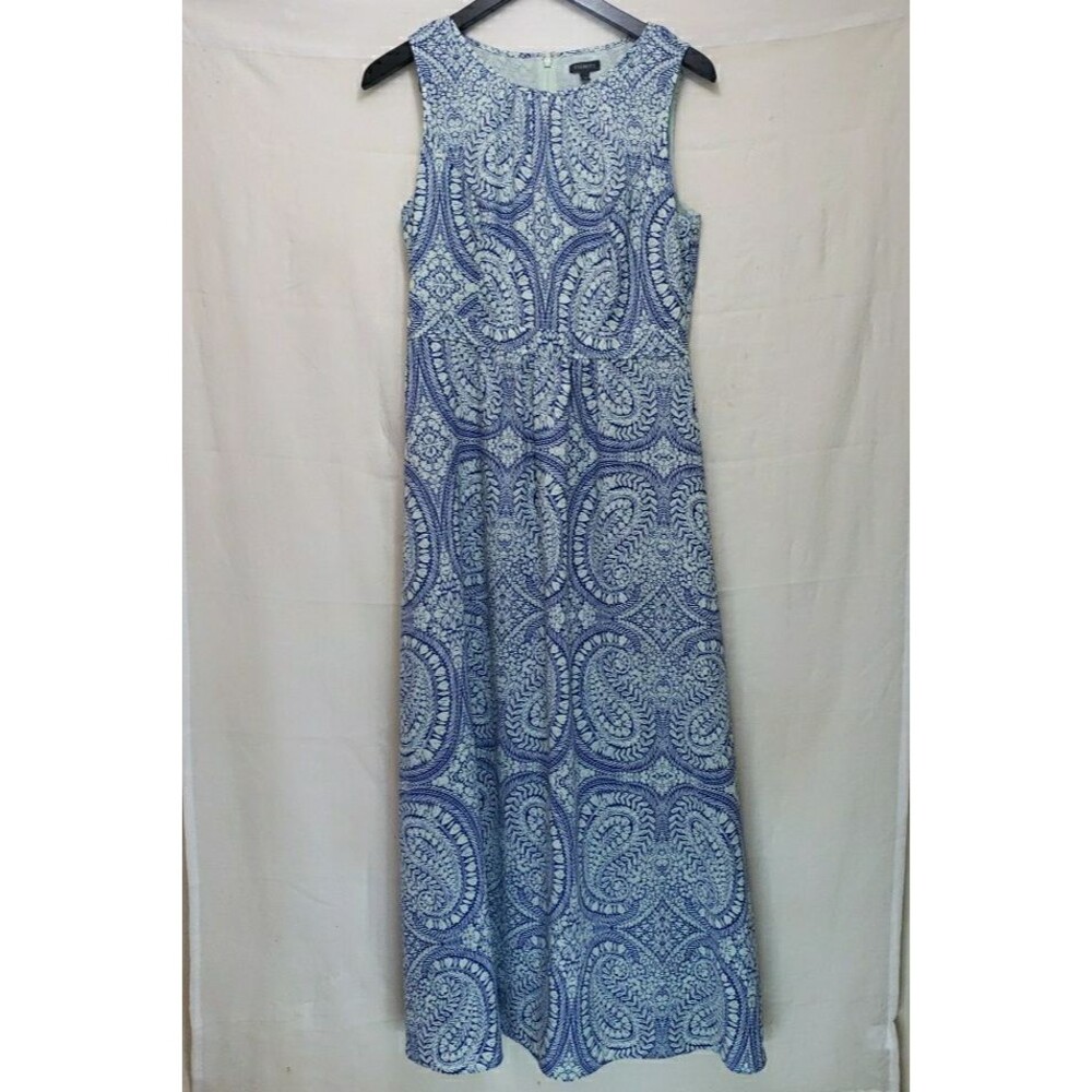 Talbots Periwinkle Blue Paisley Maxi Dress Size 6 Sleeveless Back Zip